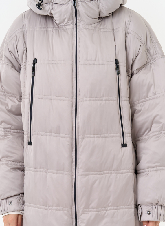 Женский светлый пуховик с капюшоном