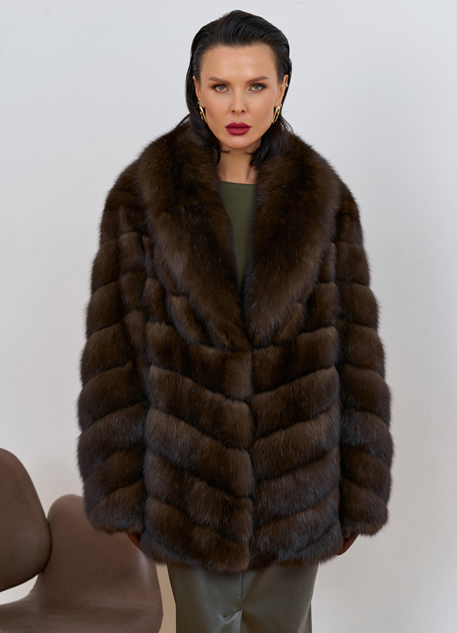 Женская шуба из соболя с воротником шаль модель № 31772 универмаг малина