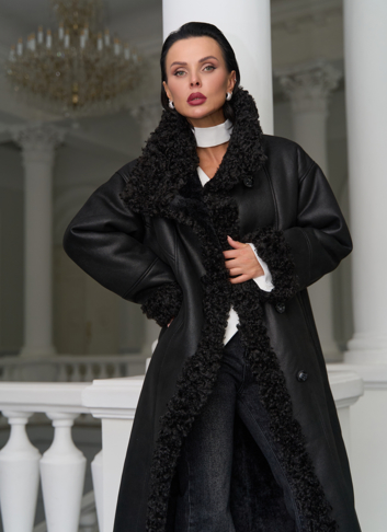 Женская дубленка из эко замши с поясом