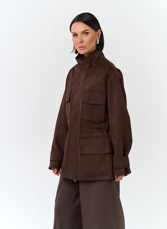 Женская куртка парка из эко замши 