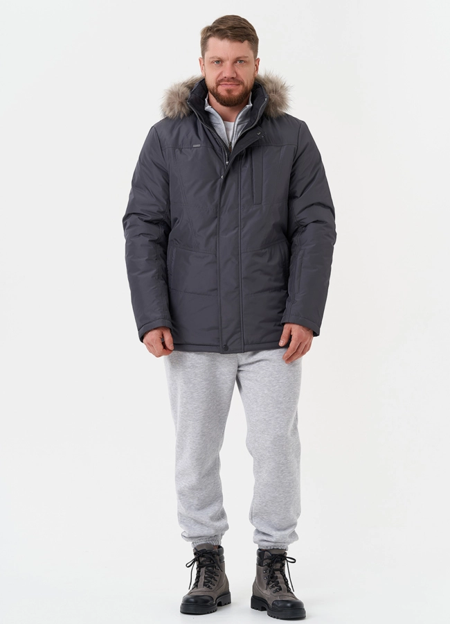 Мужская куртка с капюшоном из меха енота модель № 28276 в кредит