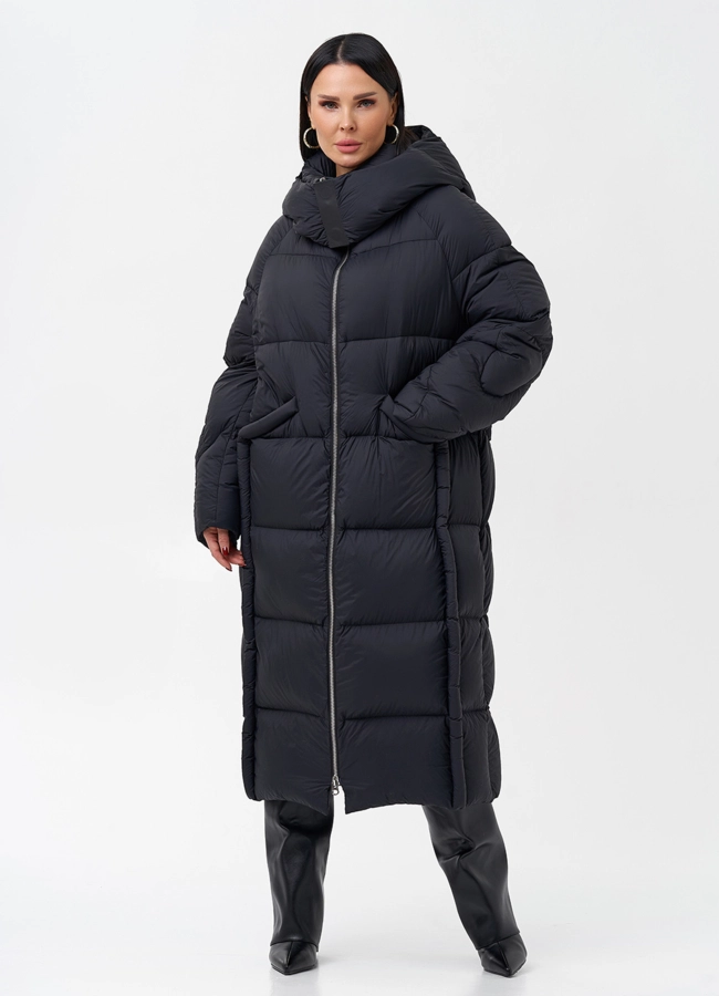 Женский пуховик с капюшоном  модель № 28972 меха малина