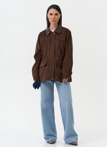 Женская парка из эко замши коричневого цвета