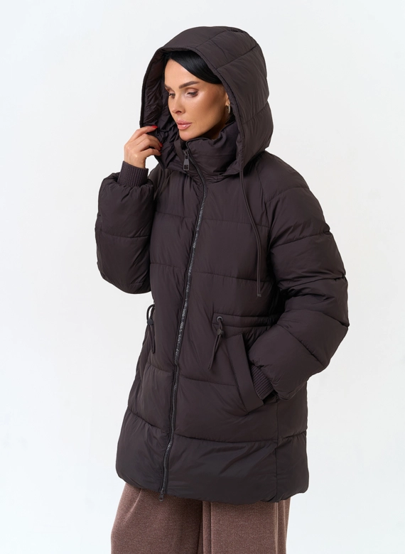 Женский укороченный пуховик с капюшоном фото