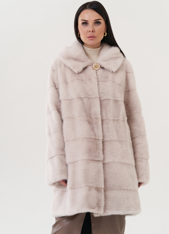 Шуба из норки с капюшоном  модель № 24957 универмаг малина