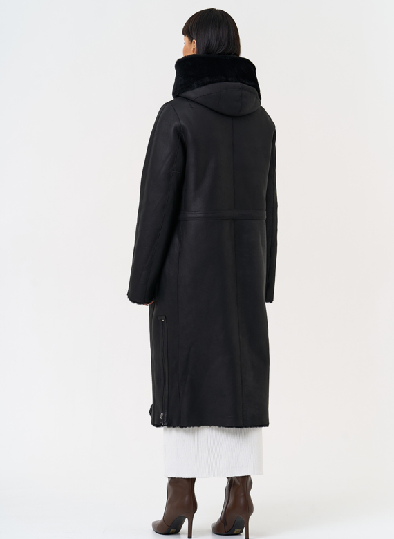 Натуральная двухсторонняя дубленка с капюшоном