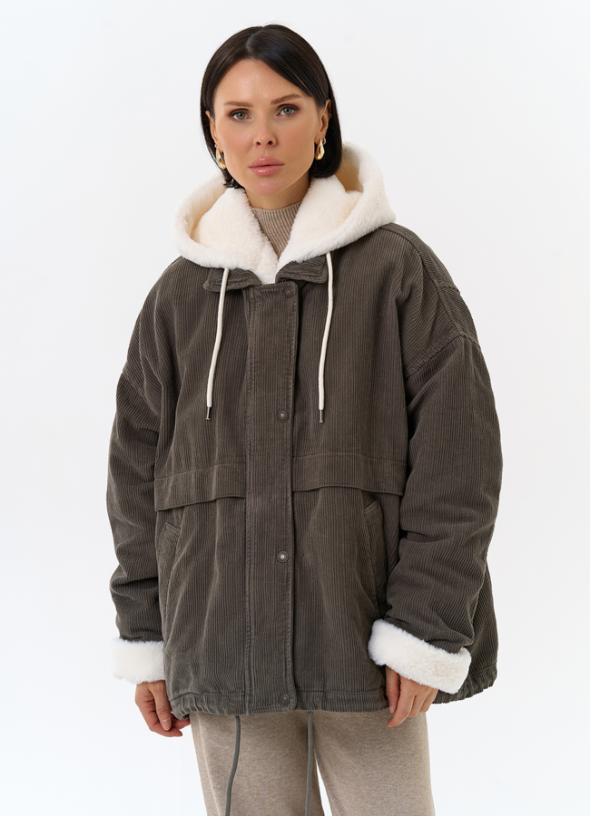 Женская утепленная куртка с отделкой из эко меха модель № 31909 меха малина