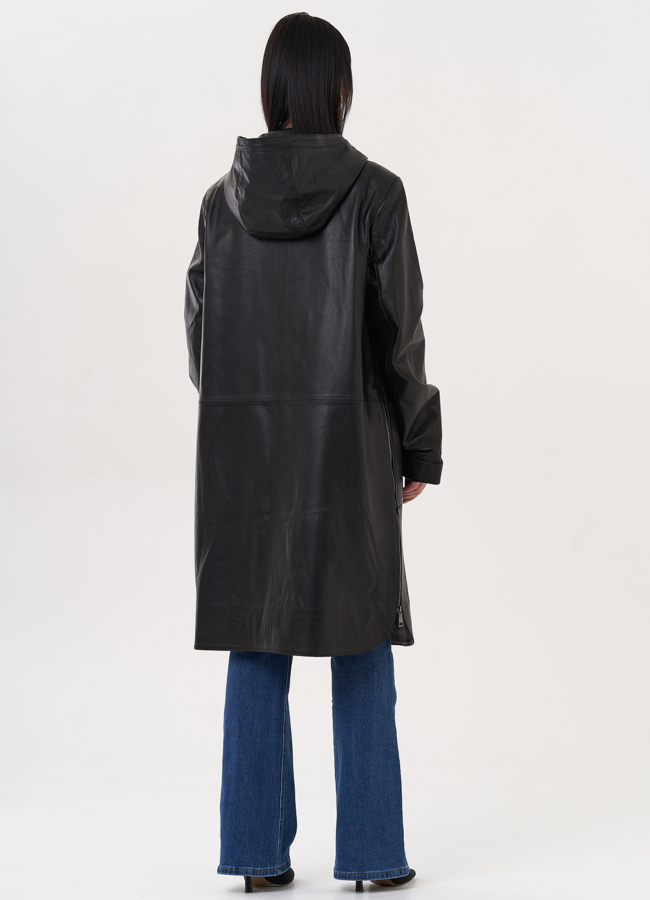 Кожаный плащ с капюшоном модель № 26955 универмаг малина