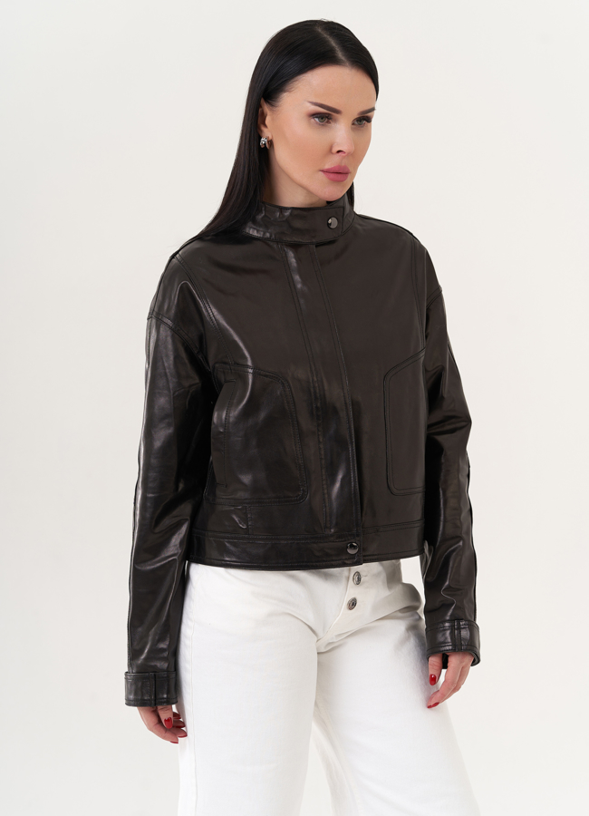 Куртка из натуральной кожи черного цвета модель № 26888 в кредит