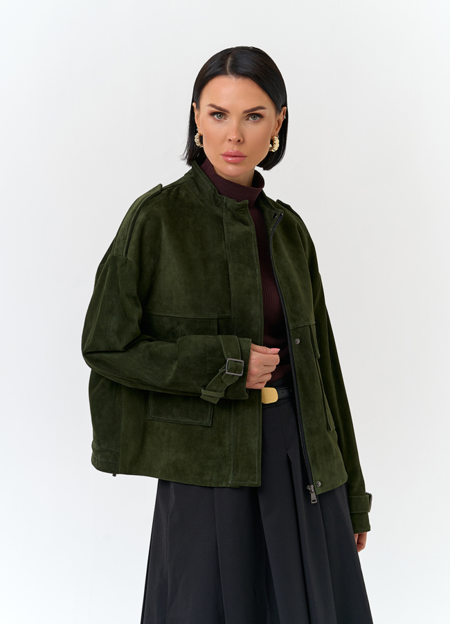 Женская куртка из натуральной замши зеленого цвета модель № 32727 универмаг малина