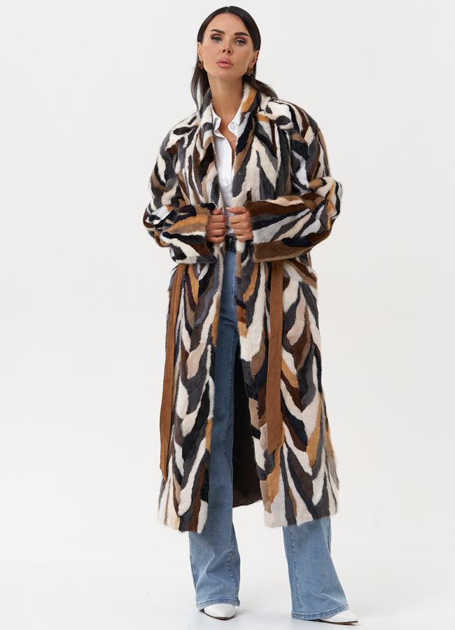 Шуба из норки в стиле пэчворк модель № 31298 в рассрочку