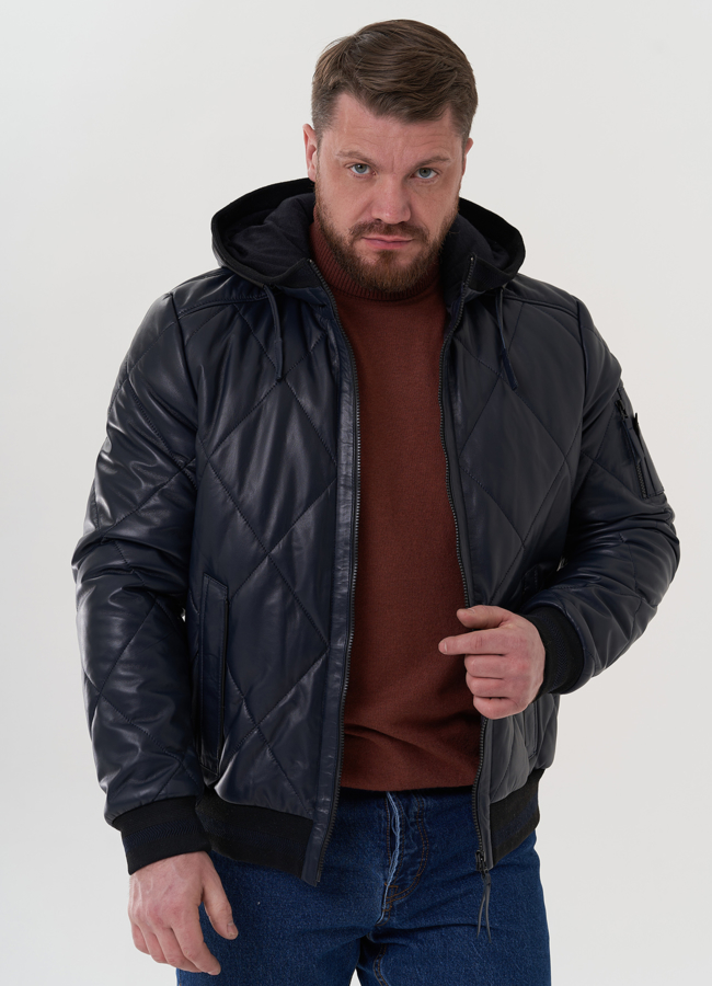 Куртка из натуральной кожи синего цвета модель № 26698 универмаг малина