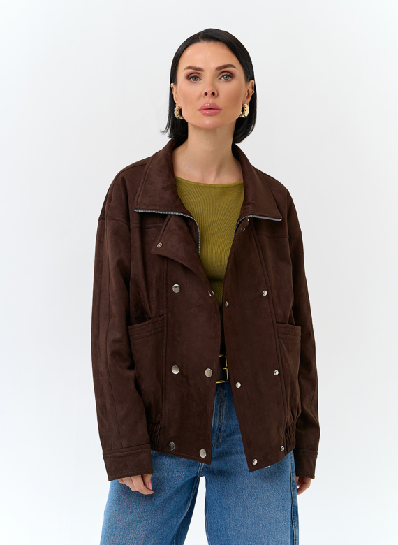 Женская утепленная куртка бомбер из эко замши