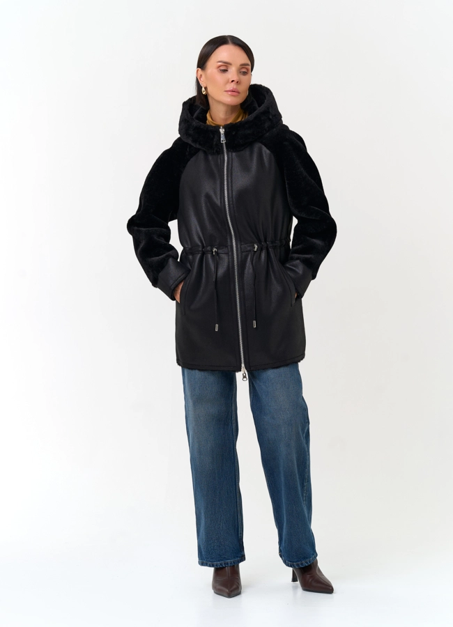 Женская дубленка из эко замши модель № 33901 универмаг малина