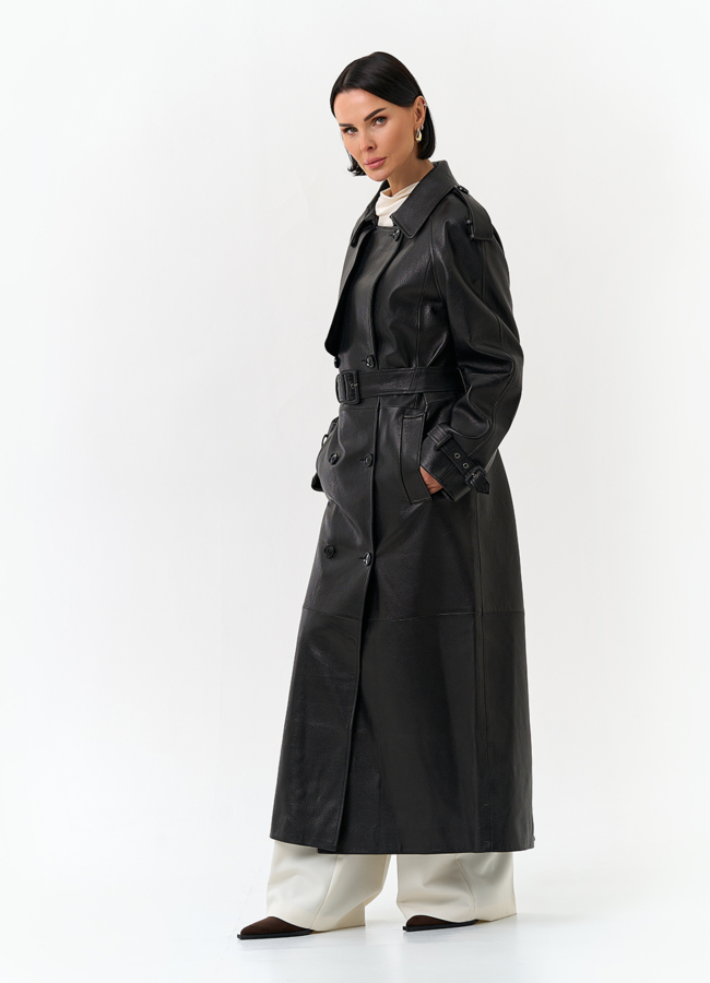 Женский длинный плащ из натуральной кожи модель № 32903 универмаг малина