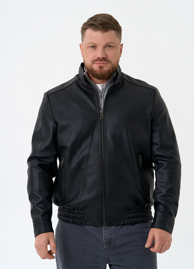 Мужская куртка бомбер из эко кожи модель № 32878 меха малина