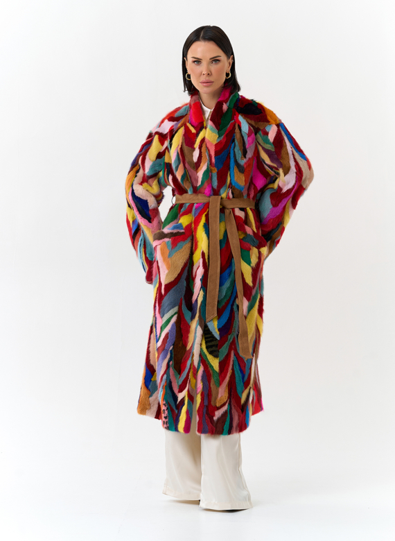 Норковая шуба в стиле пэчворк