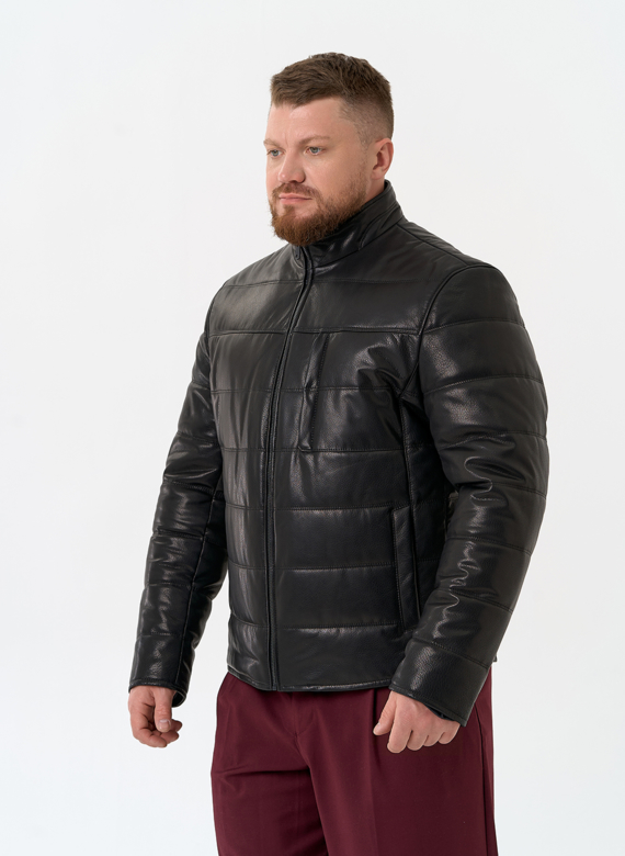 Мужская куртка из натуральной кожи с воротником стойкой