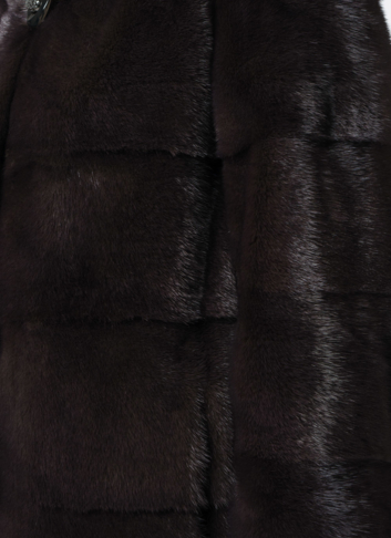 Норковая шуба с воротником стойкой коричневого цвета