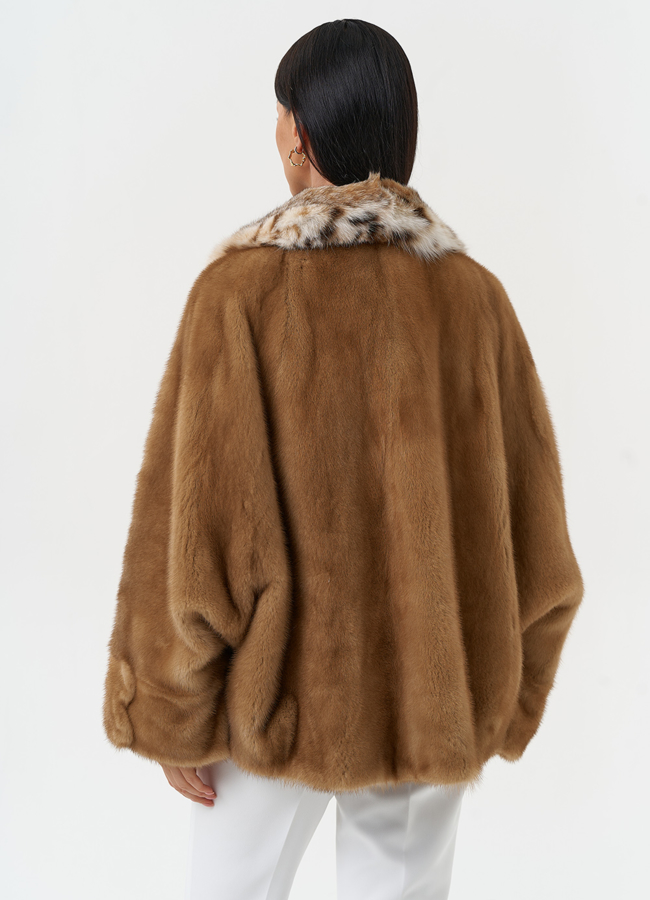 Куртка из меха норки с воротником их меха рыси модель № 31169 в кредит