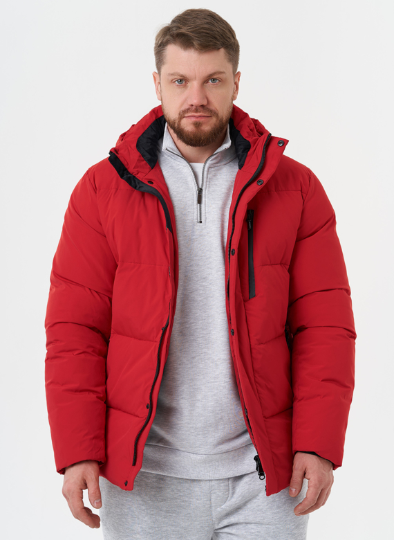 Яркий пуховик с капюшоном