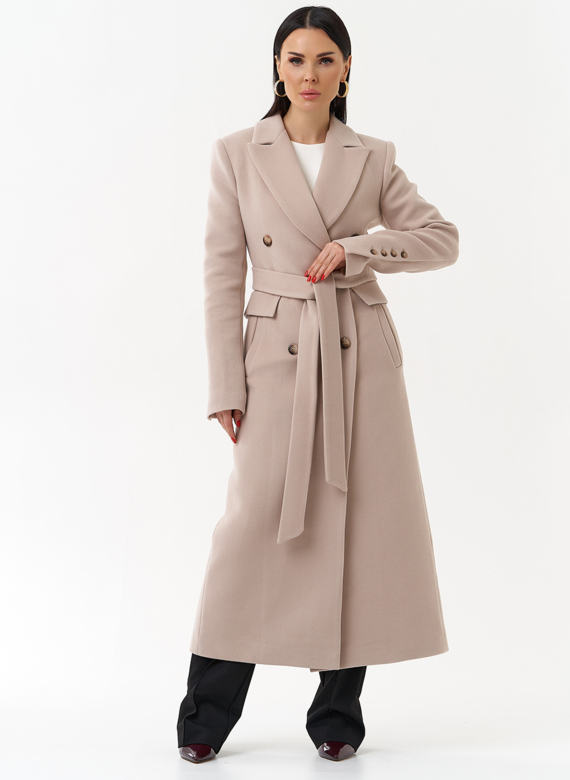 Длинное женское пальто с английским воротником