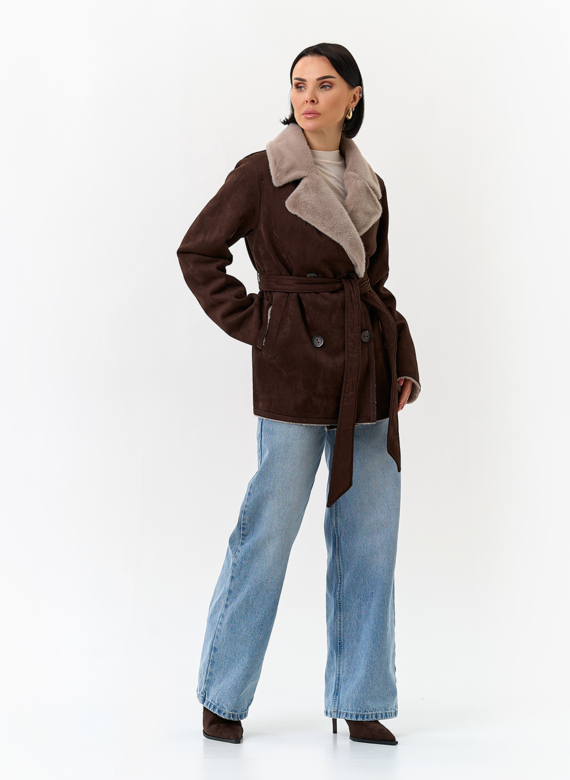 Женская двухсторонняя дубленка из эко замши