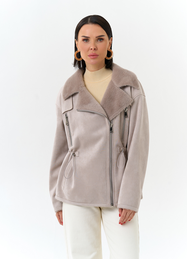 Женская дубленка из эко замши модель № 32694 универмаг малина