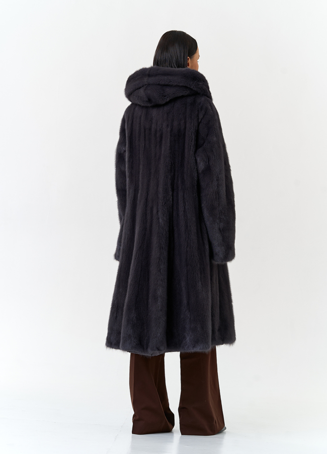 фото Шуба из меха норки с капюшоном модель № 32680