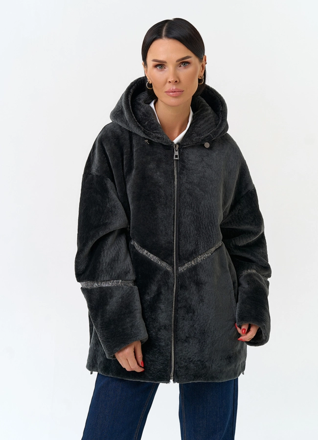 Женская натуральная дубленка с капюшоном модель № 34132 универмаг малина фото