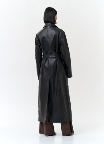 Женский длинный плащ из натуральной кожи