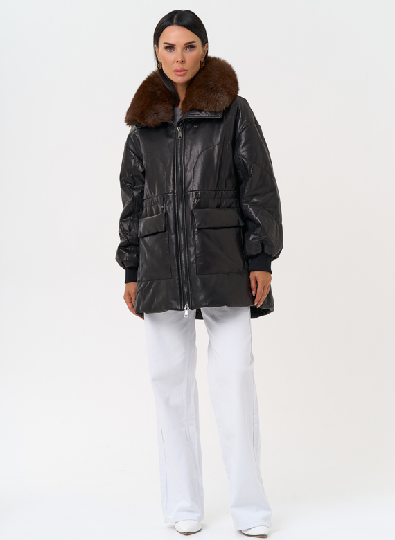 Полупальто из натуральной кожи с мехом песца