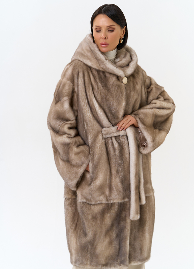 Женская шуба из меха норки с капюшоном модель № 30673 универмаг малина