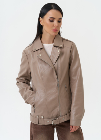 Куртка косуха из эко кожи бежевого цвета