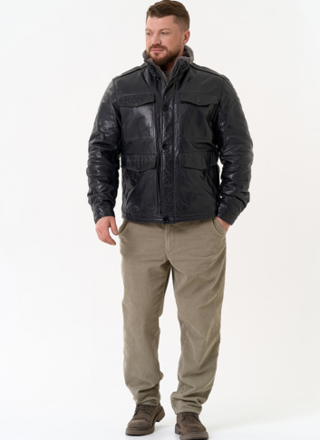 Куртка из натуральной кожи с воротником стойкой