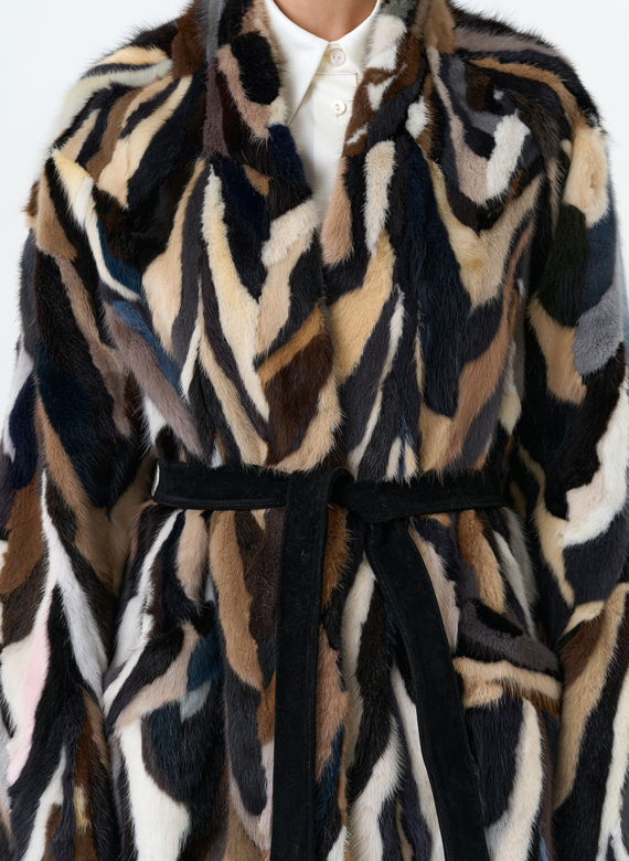 Шуба из норки в стиле пэчворк