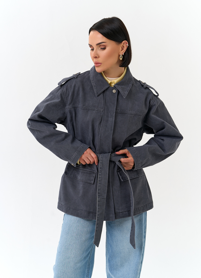 Женская джинсовая куртка с поясом модель № 32824 в рассрочку