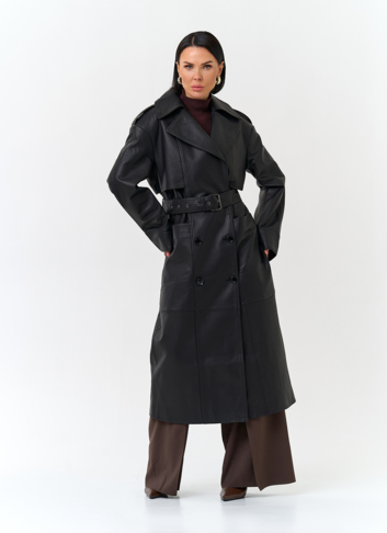 Женский плащ из натуральной кожи с поясом