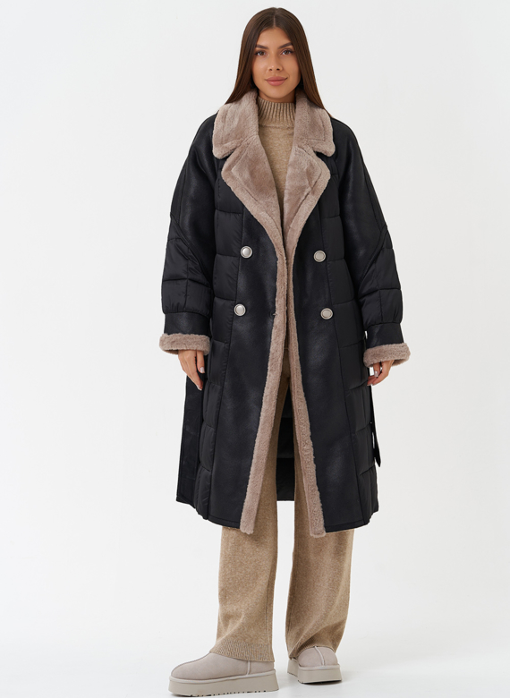 Комбинированный пуховик из эко кожи