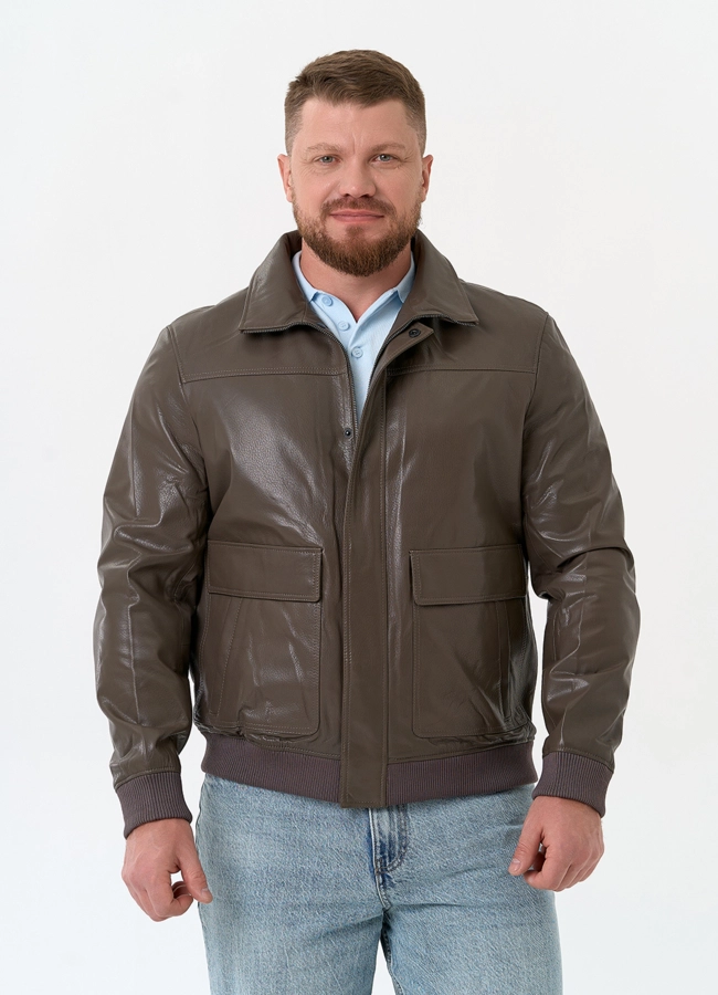 Мужская куртка бомбер из натуральной кожи модель № 32743 меха малина