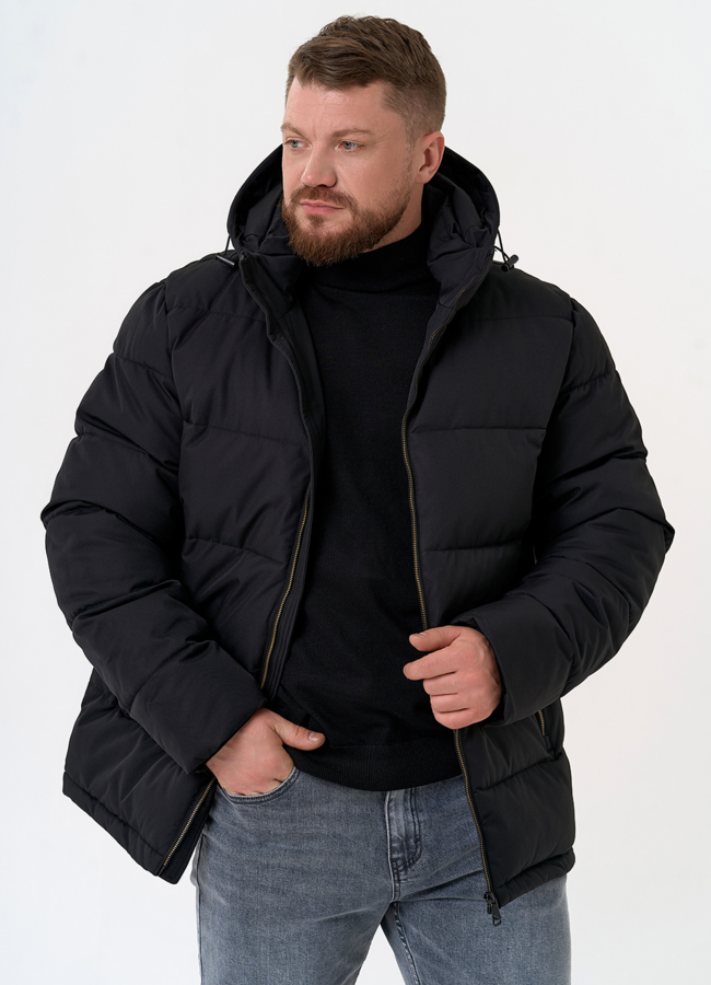 Мужской пуховик с капюшоном  модель № 31471 меха малина