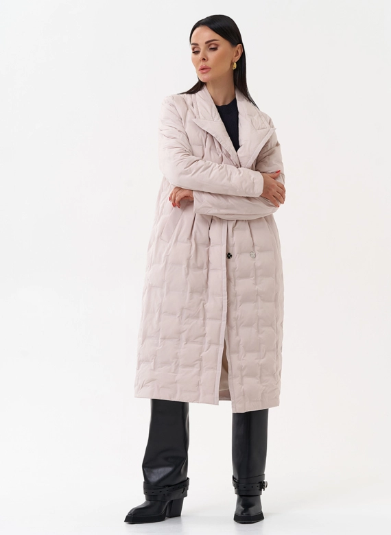 Женское утепленное пальто с английским воротником фото