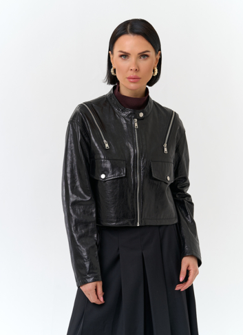 Куртка из натуральной кожи с декоративными молниями