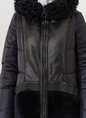 Комбинированный пуховик с капюшоном