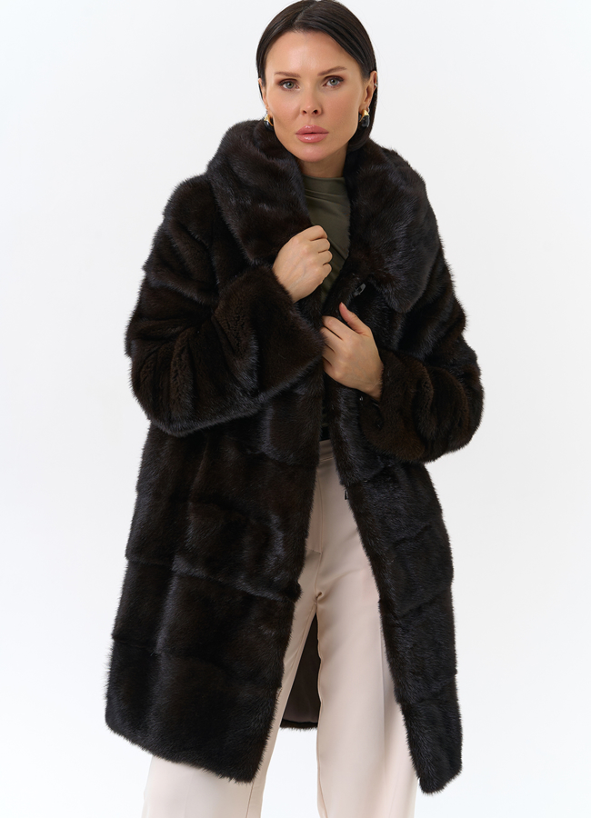 Норковая шуба с капюшоном модель № 24726 универмаг малина