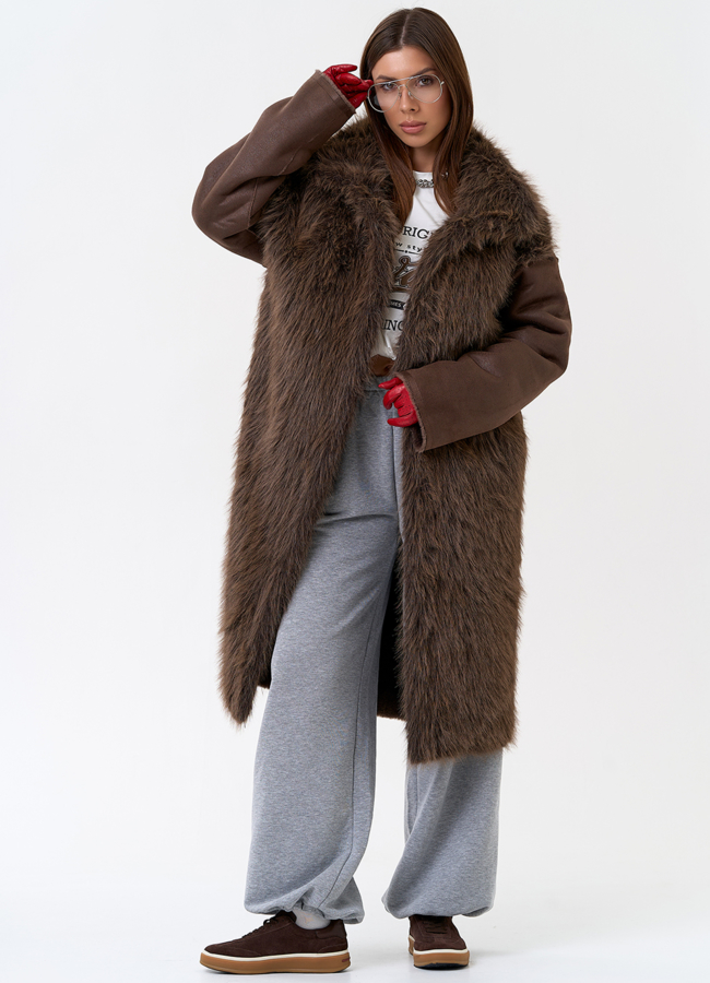 Женская дубленка из эко замши с отделкой из эко меха модель № 31326 универмаг малина