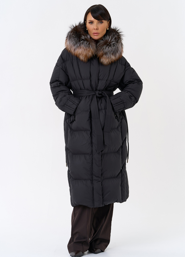 фото Женский пуховик с отделкой из меха блюфрост модель № 31798