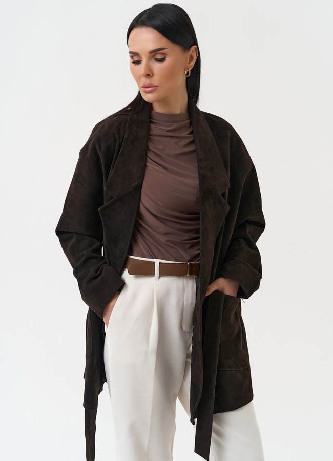 Куртка из натуральной замши коричневого цвета модель № 30400 в кредит