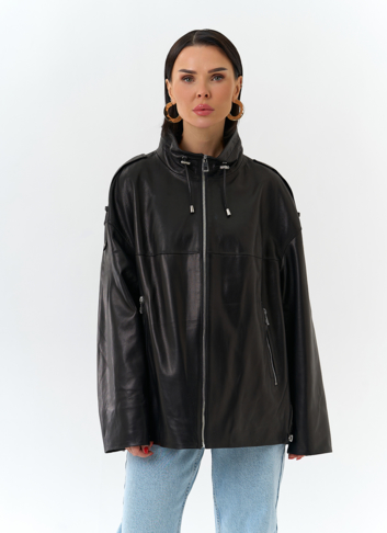 Куртка из натуральной кожи с воротником стойка