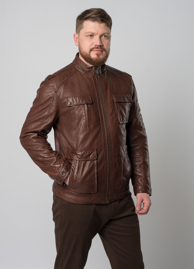 Мужская кожаная куртка коричневого цвета модель № W8055 универмаг малина